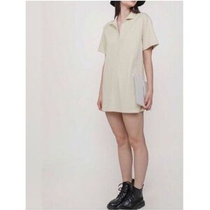 Zara Polo Shirt Dress Short Sleeve Size Large Cream Beige V Neck Minimalist NWT